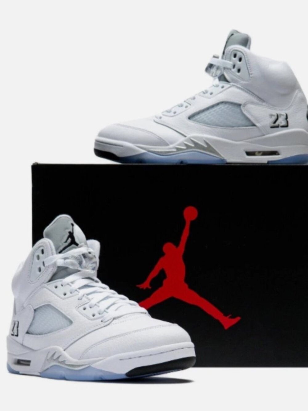 NIKE Jordan 5  All White Clear Translucent Sole Retro Sneakers